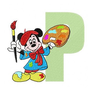 Mickey Mouse P Painter embroidery design - Embroidery Design