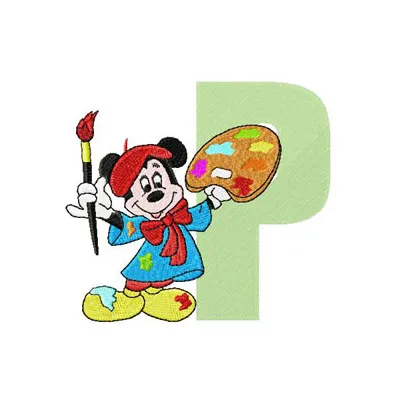 Mickey Mouse P Painter Embroidery Design - Letter P