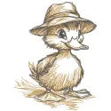 Sketch of a duckling wearing a hat, showcasing an intricate embroidery design for farm animal enthusiasts.