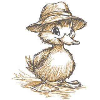 Duckling in a hat sketch embroidery design - Embroidery Design