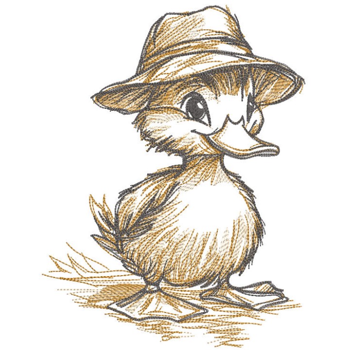 Duckling in a hat sketch embroidery design - Embroidery Design