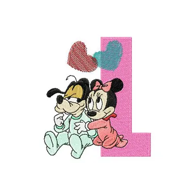 Mickey & Minnie L Love Embroidery - Disney Letter Design