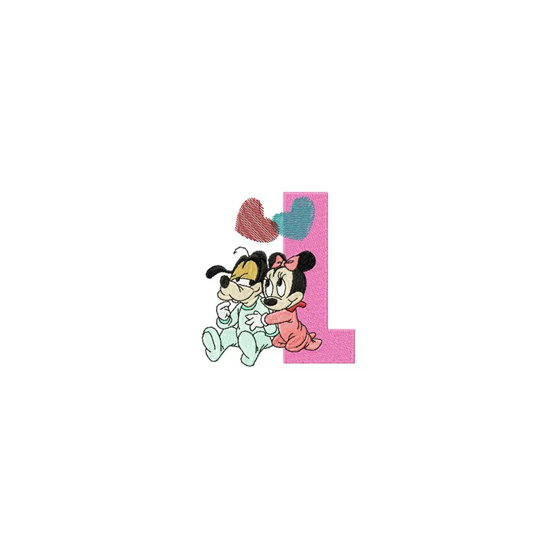 Mickey & Minnie L Love Embroidery - Disney Letter Design