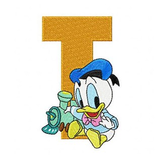Donald Duck Letter T Train embroidery design - Embroidery Design