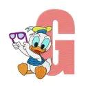 Duck G Glasses Embroidery Design - Cartoon Letter Motif