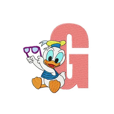 Duck G Glasses Embroidery Design - Cartoon Letter Motif