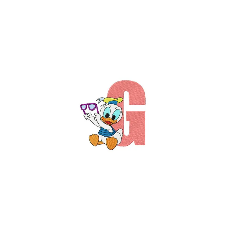 Duck G Glasses Embroidery Design - Cartoon Letter Motif