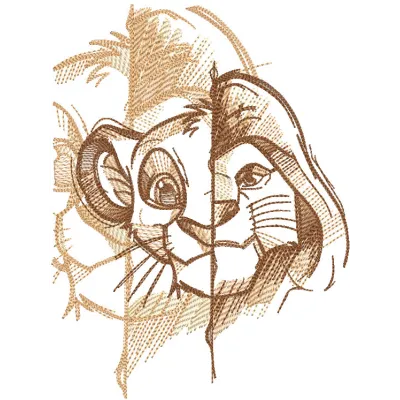 Scar Simba sketch embroidery design featuring intricate details of Scar from The Lion King.