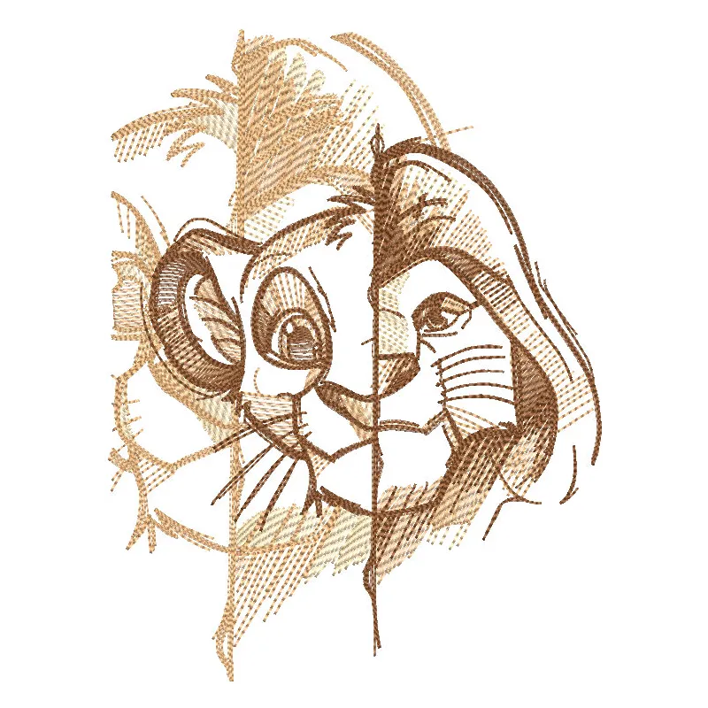 Scar Simba sketch embroidery design featuring intricate details of Scar from The Lion King.