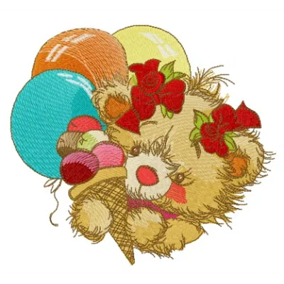 Teddy bear with balloons embroidery design - Embroidery Design