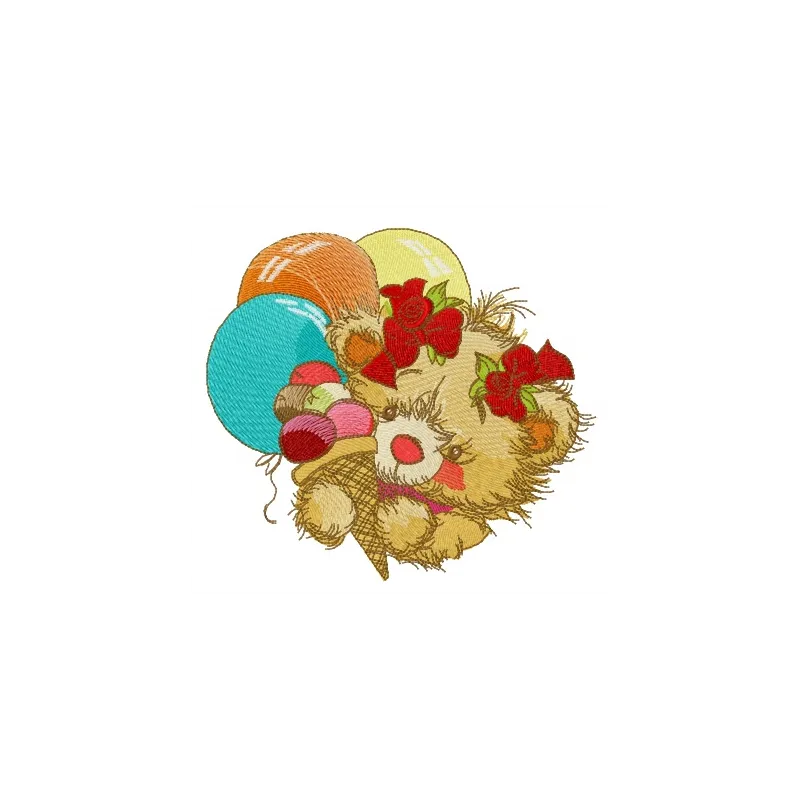 Teddy bear with balloons embroidery design - Embroidery Design
