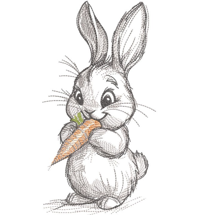 Cute baby bunny with carrot embroidery design - Embroidery Design