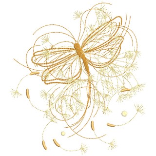 Dragonfly in dandelion flowers embroidery design - Embroidery Design