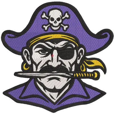 Embroidered Two Rivers Public Schools logo design on fabric, showcasing school spirit and athletic pride.