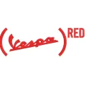 Vespa red logo embroidery design featuring a vibrant red logo on a textured fabric background.
