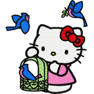 Hello Kitty with Birds embroidery design - Embroidery Design