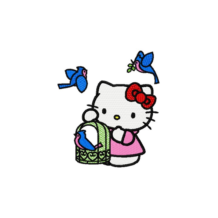 Hello Kitty with Birds embroidery design - Embroidery Design
