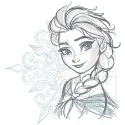 Frozen Elsa sketch embroidery design featuring a detailed outline of Elsa with her iconic braid and gown.