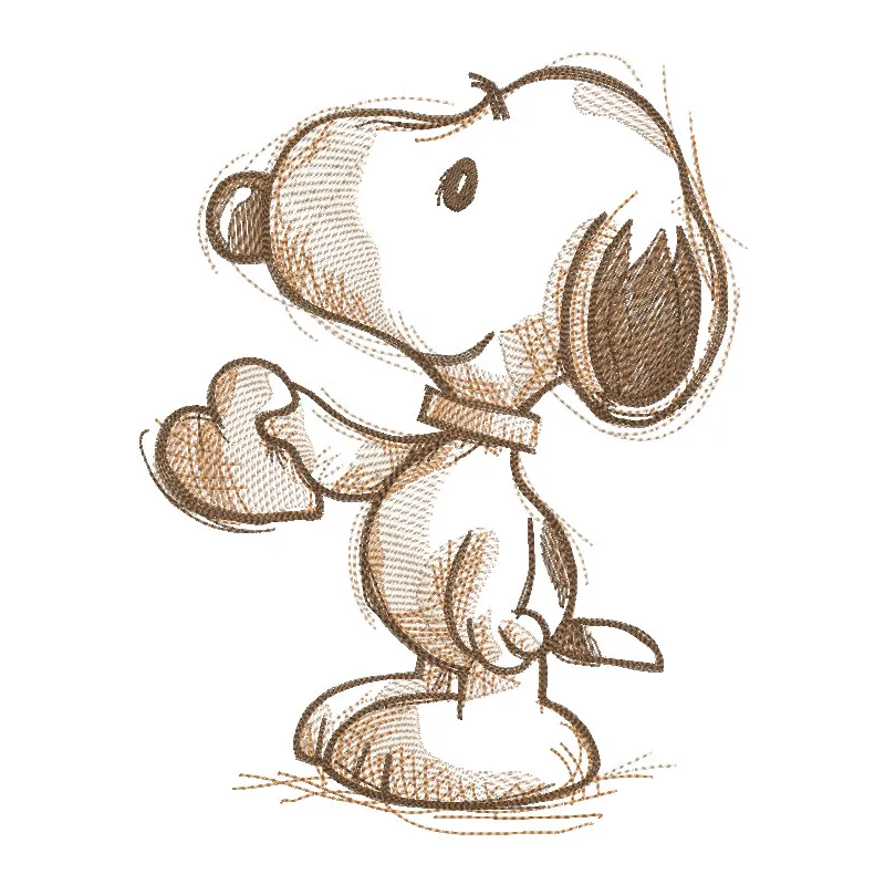 Snoopy take my heart embroidery design featuring Snoopy holding a red heart with a playful expression.