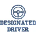 Designated driver embroidery design featuring elegant lettering and decorative elements on a fabric background.