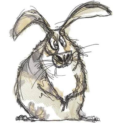 Funny rabbit sketch embroidery design featuring a whimsical bunny illustration with playful details.