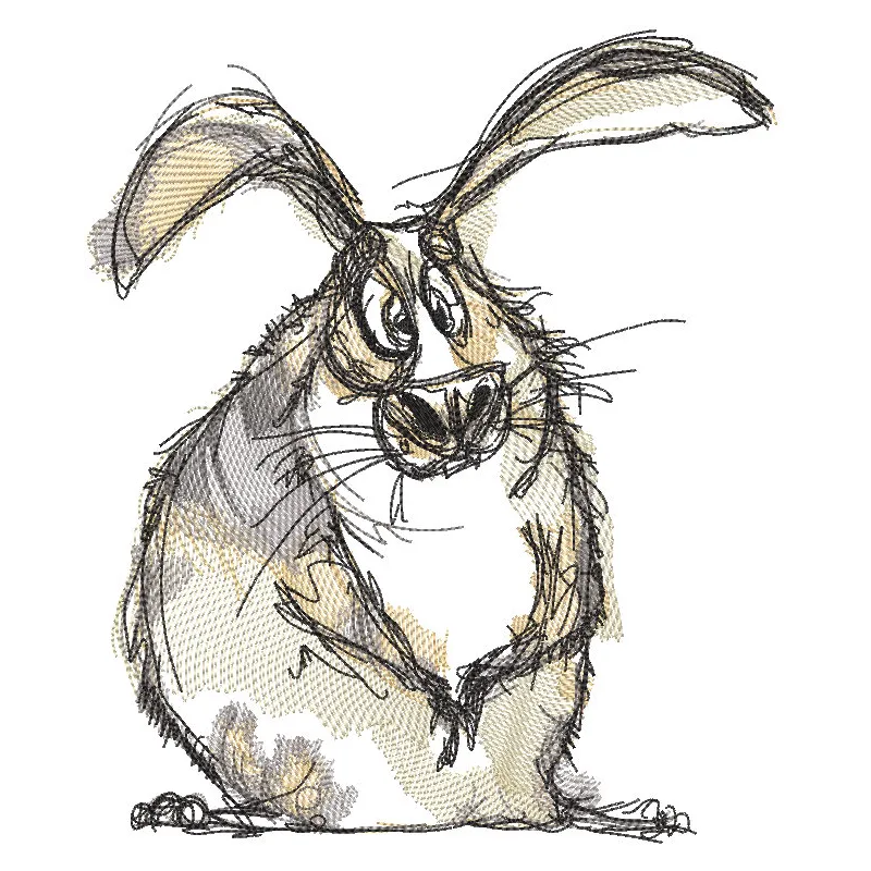 Funny rabbit sketch embroidery design featuring a whimsical bunny illustration with playful details.
