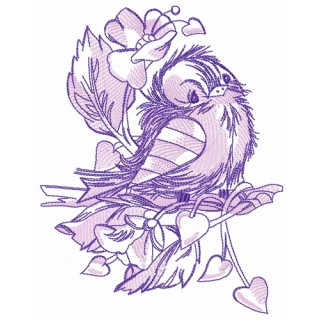 Sad sparrow purple gamma embroidery design - Embroidery Design