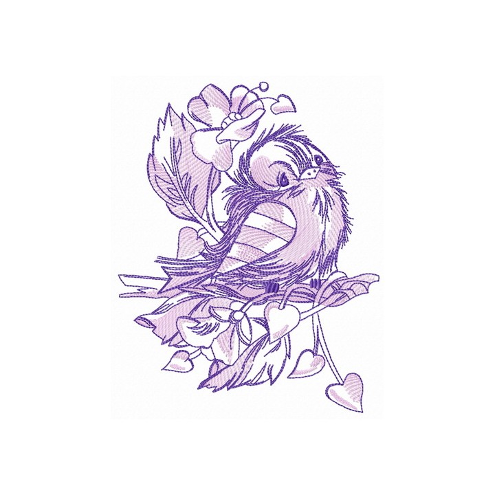 Sad sparrow purple gamma embroidery design - Embroidery Design