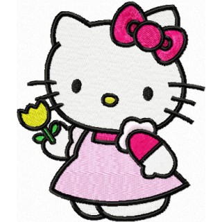 Hello Kitty with Yellow Tulip embroidery design - Embroidery Design