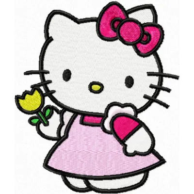 Hello Kitty with Yellow Tulip Stitching Pattern