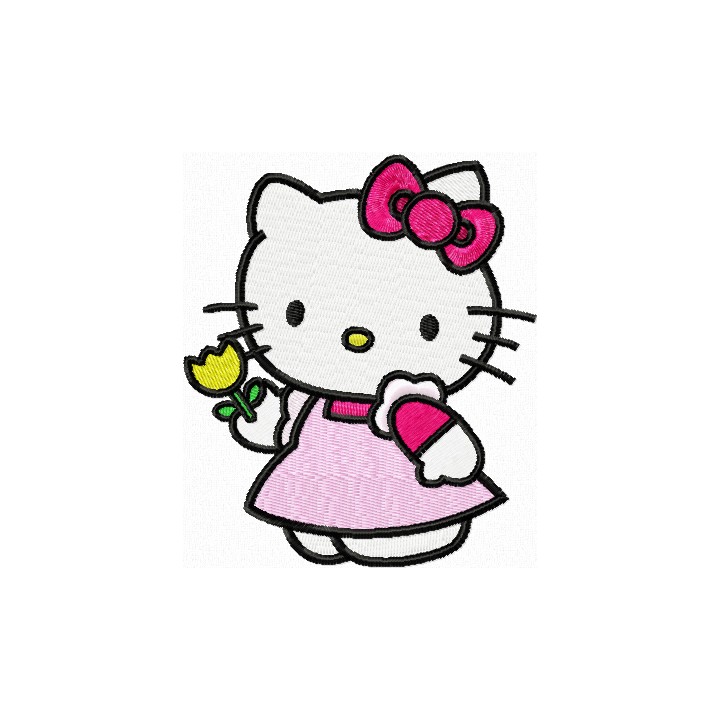 Hello Kitty with Yellow Tulip embroidery design - Embroidery Design