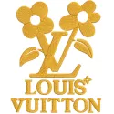 Gold Louis Vuitton embroidery design featuring intricate patterns on premium fabric in a stylish layout.