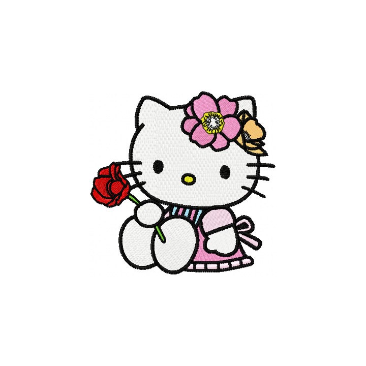 Hello Kitty with Rose embroidery design - Embroidery Design