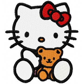Hello Kitty with Small Bear embroidery design - Embroidery Design