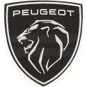 Peugeot shield logo embroidery design featuring the iconic lion emblem on a textured background.
