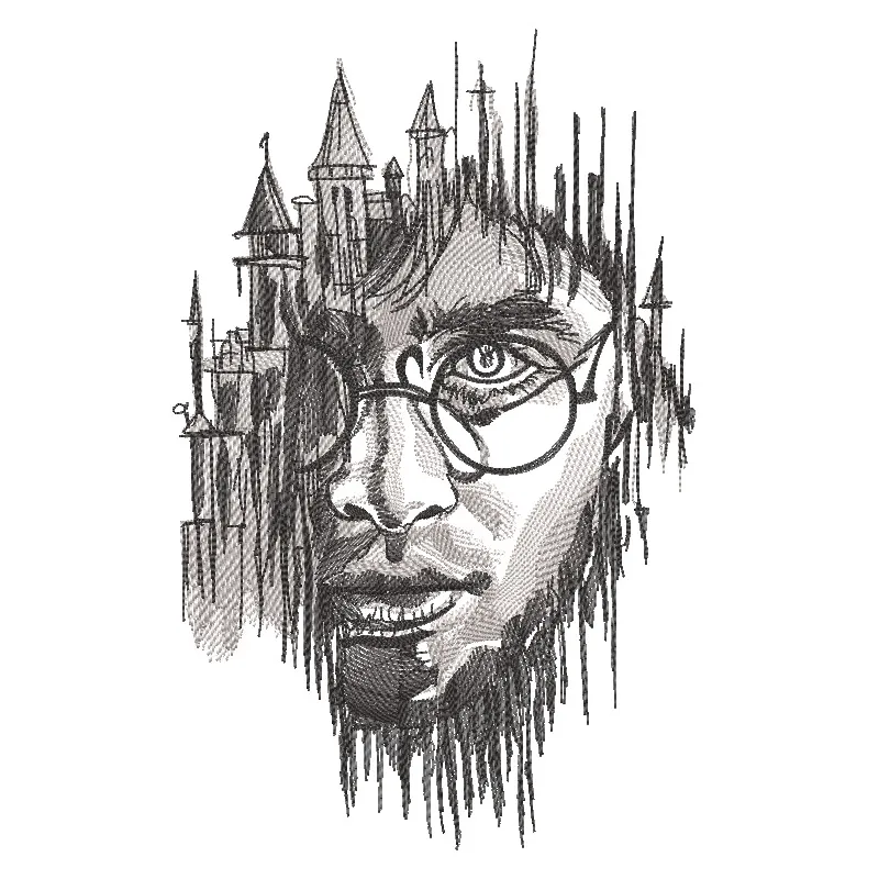 Embroidery design featuring Harry Hogwarts Mystery, showcasing intricate details and vibrant colors.