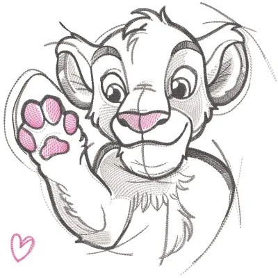 Romantic Simba sketch embroidery design showcasing a detailed, artistic portrayal of Simba from The Lion King.