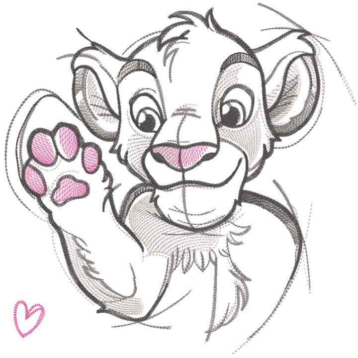 Romantic Simba sketch embroidery design - Embroidery Design