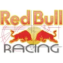 Red Bull Racing art logo embroidery design showcasing the iconic bull and racing elements in vibrant colors.