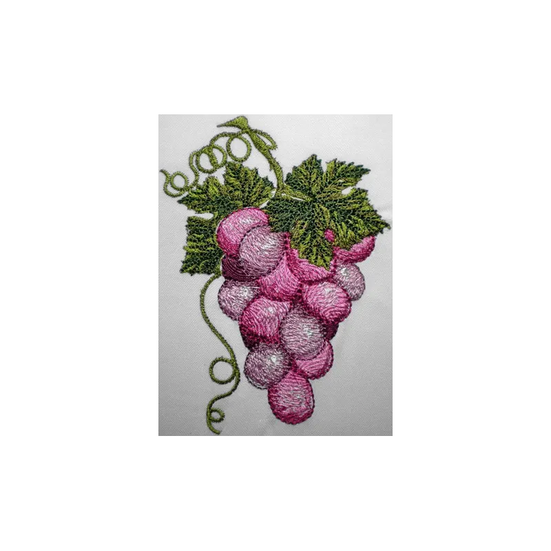 Grape embroidery design with purple clustered fruit motif, ready to stitch on fabric