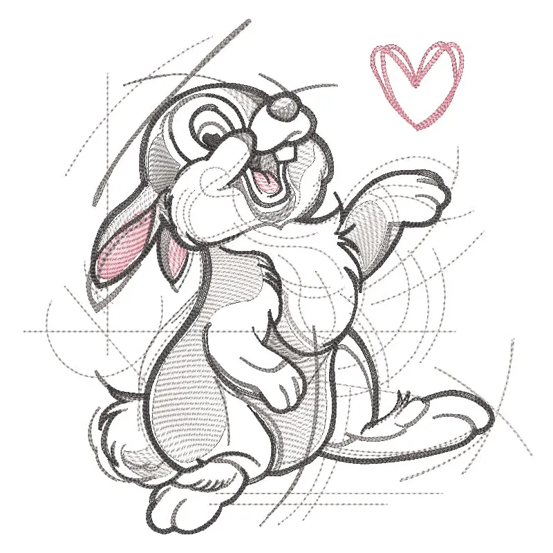 Thumper romantic sketch embroidery design featuring a charming illustration of Thumper from Bambi.