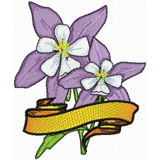 Columbine Flower with Banner  embroidery design - Embroidery Design