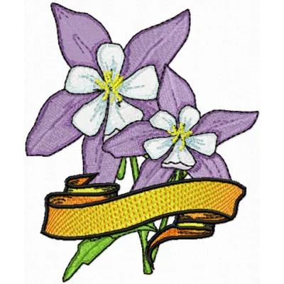 Columbine Flower with Banner  embroidery design - Embroidery Design