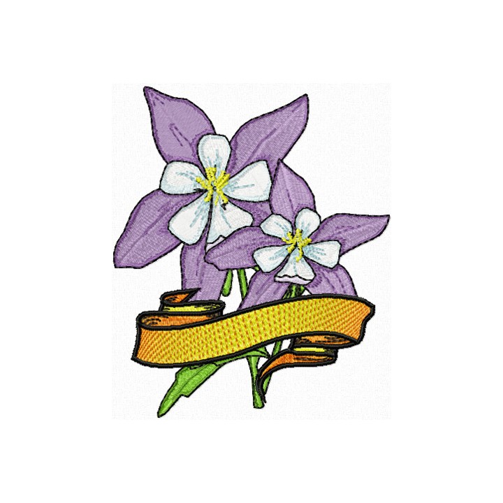 Columbine Flower with Banner  embroidery design - Embroidery Design