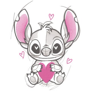 Sitting Stitch with heart sketch embroidery design - Embroidery Design