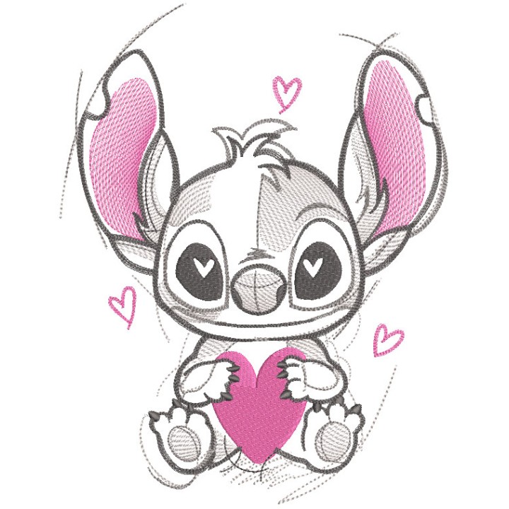 Sitting Stitch with heart sketch embroidery design - Embroidery Design