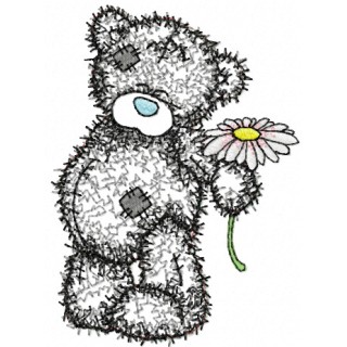 Teddy Bear with chamomile applique embroidery design - Embroidery Design