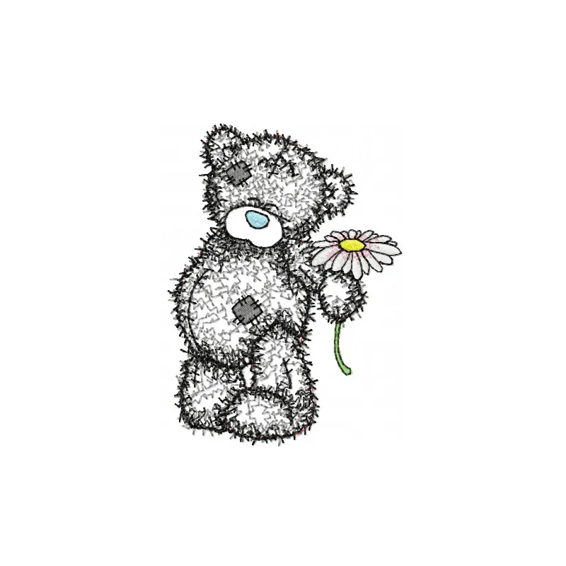 Teddy Bear Chamomile Applique Design - Sweet Nursery Art
