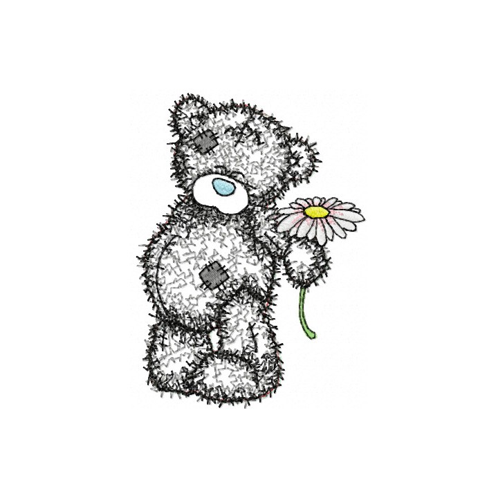 Teddy Bear with chamomile applique embroidery design - Embroidery Design