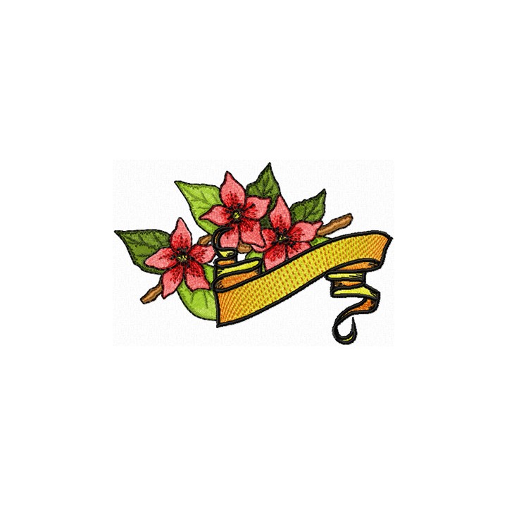 Peach Blossom with Banner embroidery design - Embroidery Design